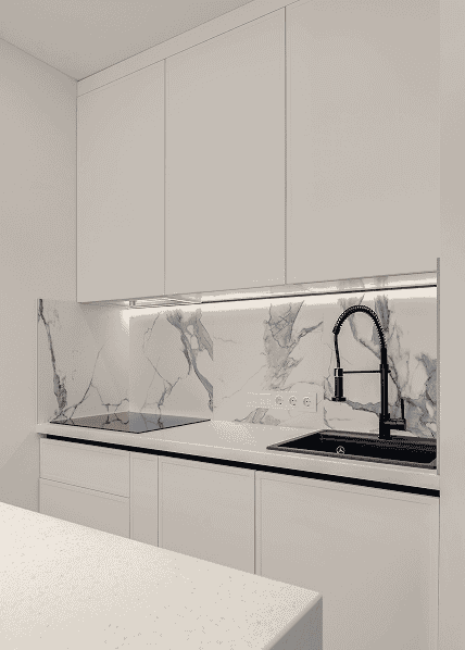 Modern kitchen with marble countertop